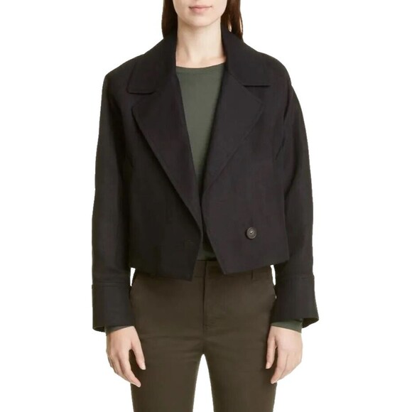 New Vince Womens Crop Blazer Jacket Cotton Linen Black Size Small - Picture 1 of 5